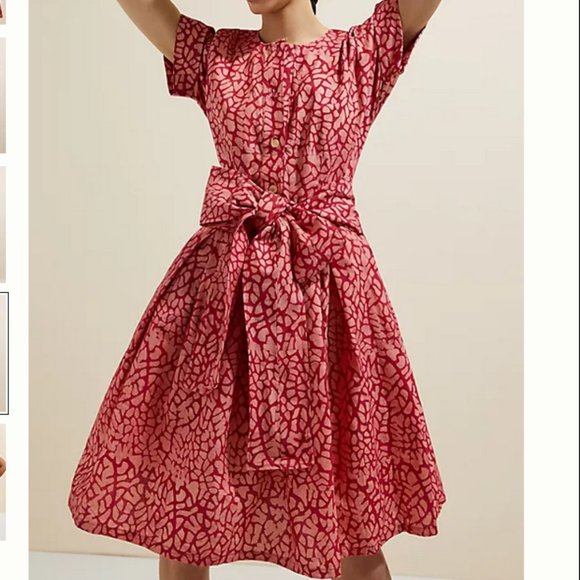 Anthropologie SIKA 8 NWT Red Mosaic Mini Dress Belted Swing 228$ New